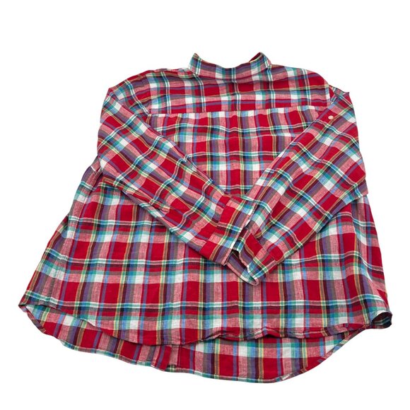 Lauren Ralph Lauren Red Plaid Linen Women's Button-Down Shirt 2X Long Sleeve - Picture 4 of 4